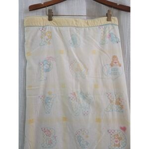 VTG 80s Care Bears Baby Blanket Crib Quilt Handmade Yellow Nursery 45"× 40"